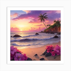 Sunset At The Beach Art Print