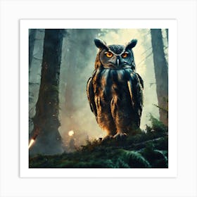 Owl In The Forest 40 Art Print