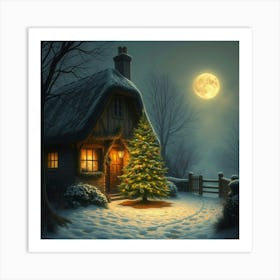 Christmas House At Night 1 Art Print