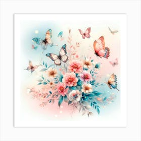 Flowers With Butterflies Art Print