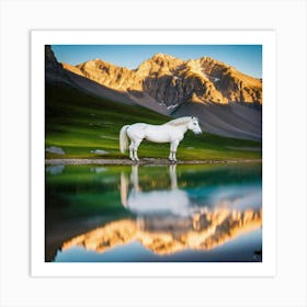 White Horse In The Mountains Art Print