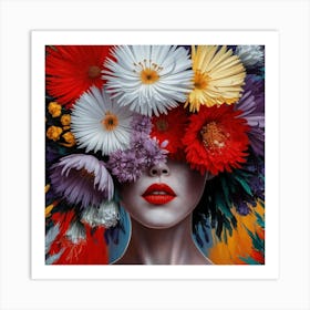 Flowers On A Woman'S Head Art Print