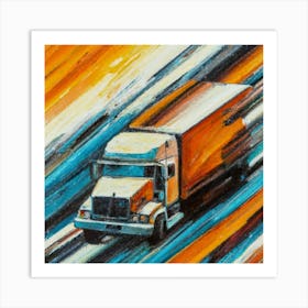 Abstract oil painting of truck with trailer 5 Art Print