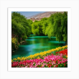 Colorful Flowers In A River Art Print