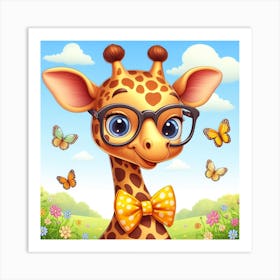 Cute Giraffe With Glasses Art Print