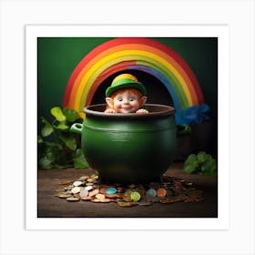 Little Leprechaun Peeks Out Of The Pot W 2 Art Print