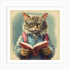 Cat Reading A Book 2 Art Print