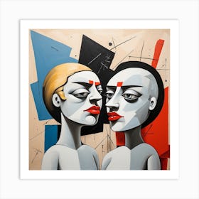 Two Men Facing Each Other, Couple Pop Surrealism, art, painting 3 Art Print