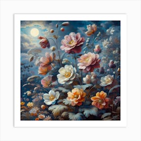 Flowers In The Moonlight Art Print