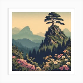 One Tree On The Top Of The Mountain Towering 6 Art Print