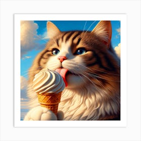 Cat Eating Ice Cream Art Print