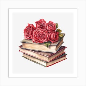 Roses On Books 12 Art Print