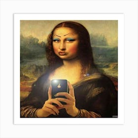 Mona Lisa With Phone Art Print