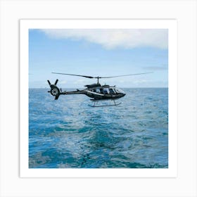 Helicopter Flying Over The Ocean Art Print