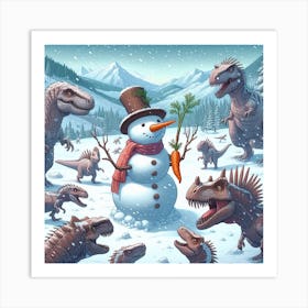 Dinosaur Snowman 3 Art Print