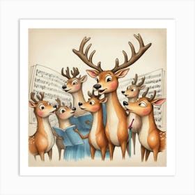 Reindeer Choir Art Print