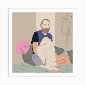 Man Sitting On Bed Art Print