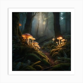 Mushrooms In The Forest Art Print