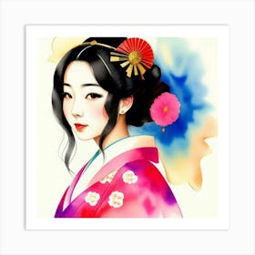 In the Flow of Tradition: Portrait of a Japanese Geisha Art Print