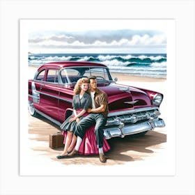 In A Nostalgic 1965 Mustang by the Ocean Art Print