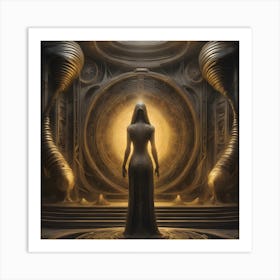 Woman In A Golden Dress Ready to enter the Portal Art Print