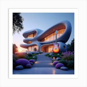 Futuristic House With Guitar 1 Art Print