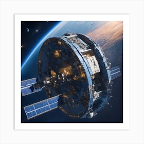 Blue Space Station In Space From Top (8) Art Print