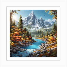 World Most Gorgeous Mountain With River Landscaping Hyperrealistic Art 319019836 Art Print