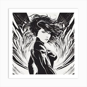 Negative Space Comic Art, Fierce Heroine, Silhouette, Black And White Backdrop, Clean Lines, Minima (1) Art Print