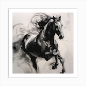 Black Horse In Expression 4 Art Print