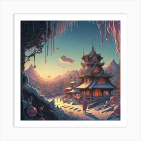 mountain village, Art Print