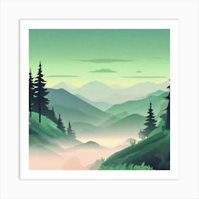 Misty mountains background in green tone 1 Art Print