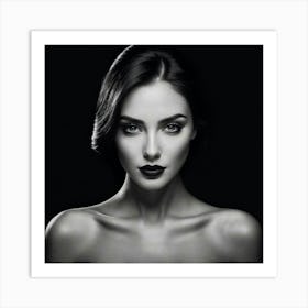 Black And White Portrait Of Beautiful Woman Art Print