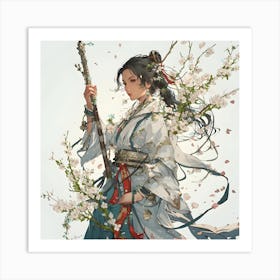 Anime Flower Warrior Woman Art Print