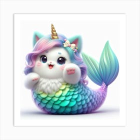 Cute Mermaid Caticorn 1 Art Print