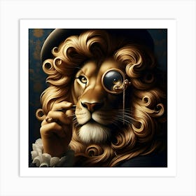 A Regal Lion With A Gold Rimmed Monocle, Inspired By The Grand And Baroque Paintings Of Caravaggio 1 Art Print