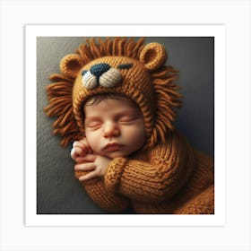 Newborn Baby Sleeping In Lion Costume Art Print