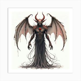 Demon With Watercolor Shadowy Tendrils 1 Art Print