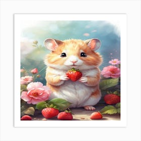 Hamster With Strawberries Art Print