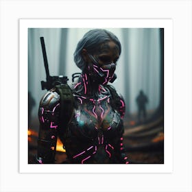 Cyberpunk Woman In The Woods Art Print