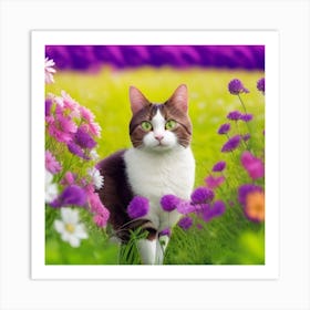 Cat In Flowers Art Print