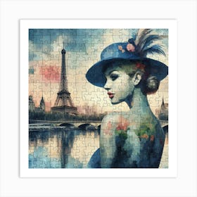 Abstract Puzzle Art French woman in Paris 1 Art Print