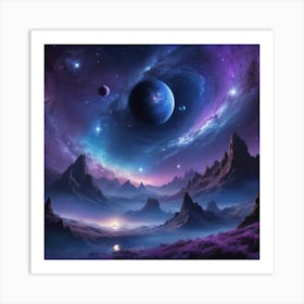 A breathtaking night sky filled with shimmering stars, glowing planets, and swirling nebulae. The scene is both mystical and serene, with deep blues and purples creating a sense of infinite wonder 2 Art Print