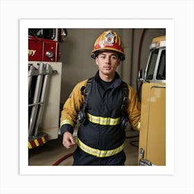 Firefighter In Uniform Art Print