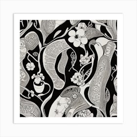 Black And White Doodles Art Print