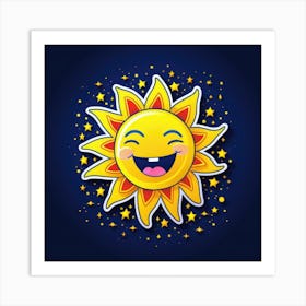 Lovely smiling sun on a blue gradient background 70 Art Print