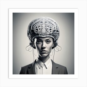 Young Woman With Brain On Her Head Art Print