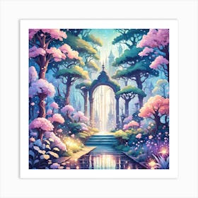 A Fantasy Forest With Twinkling Stars In Pastel Tone Square Composition 128 Art Print