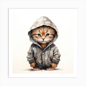 Watercolour Cartoon Bobcat In A Hoodie 2 Art Print