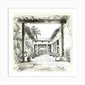 Sketch Of A Courtyard Art Print